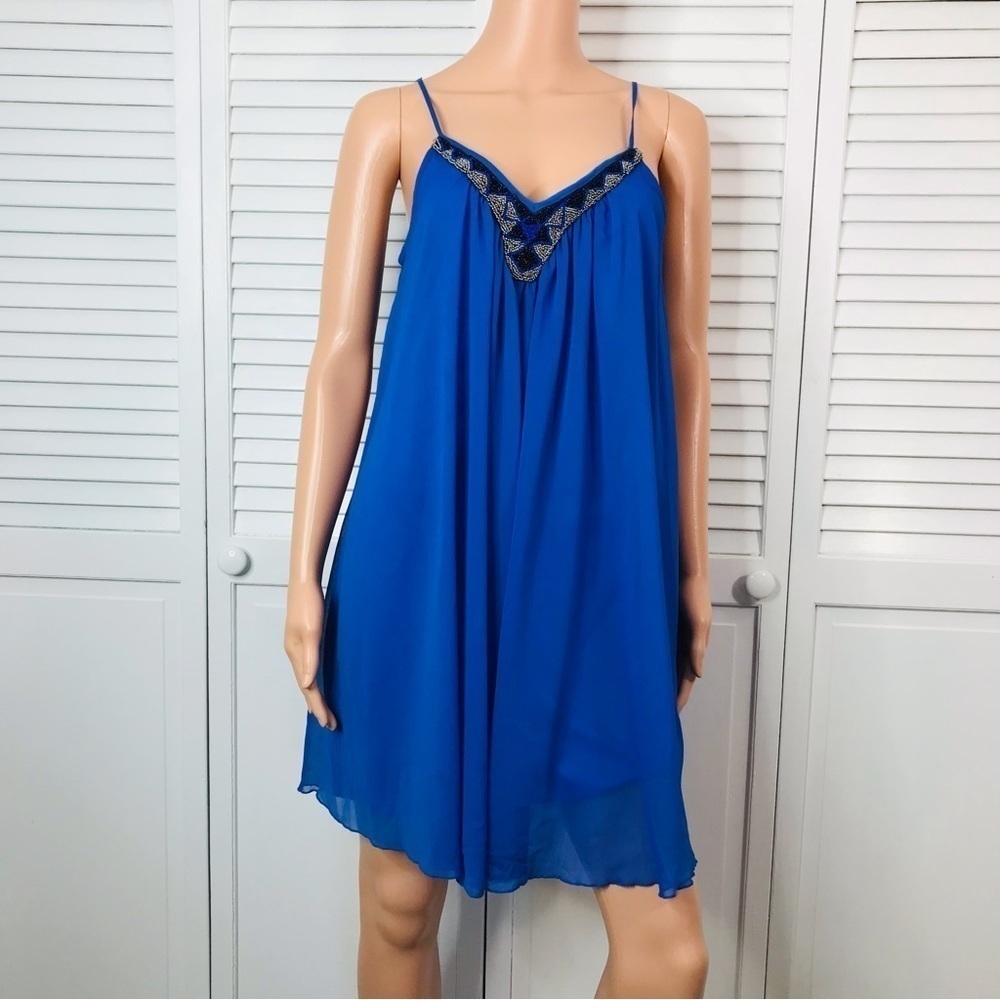 EXPRESS Blue Flowy Spaghetti Strap Dress Size Medium